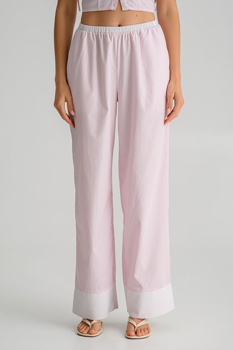 Striped wide leg poplin trousers