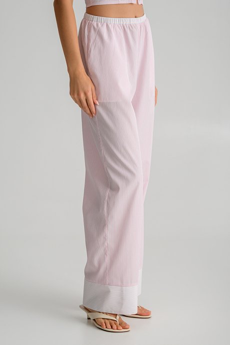Striped wide leg poplin trousers