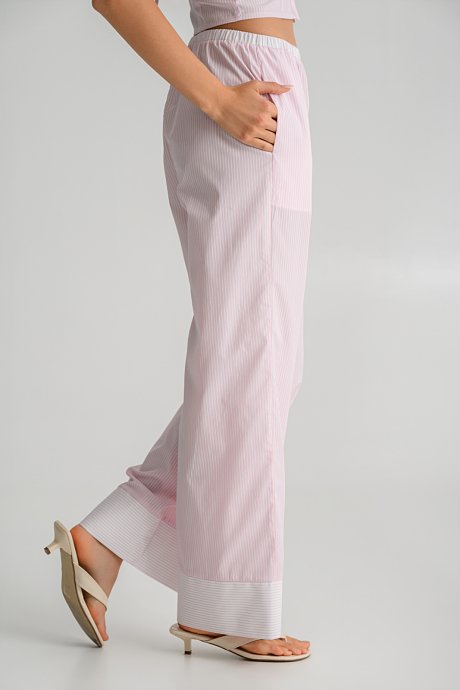 Striped wide leg poplin trousers