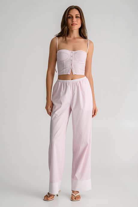 Striped wide leg poplin trousers