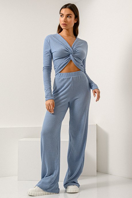 Wide leg ribbed trousers