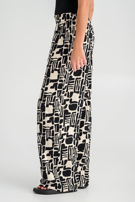 Λινό wide leg παντελόνι με print