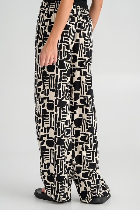 Λινό wide leg παντελόνι με print