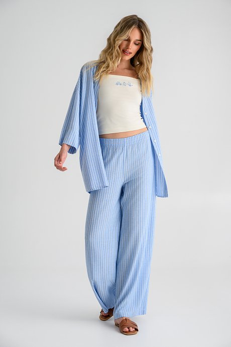Wide leg παντελόνα με ρίγες και λάστιχο