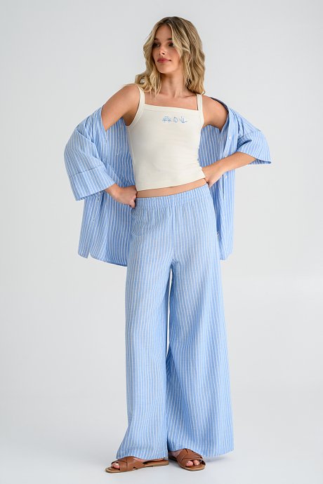 Wide leg παντελόνα με ρίγες και λάστιχο