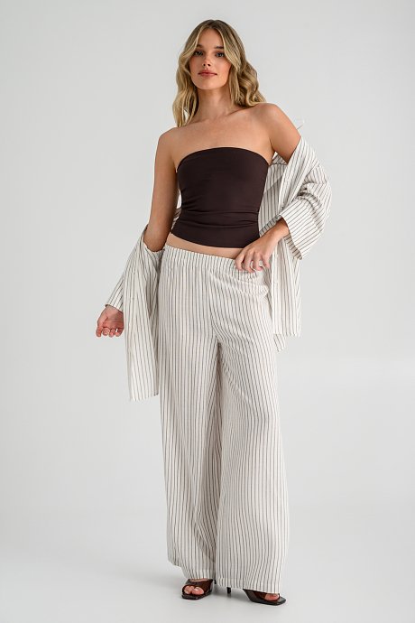 Wide leg παντελόνα με ρίγες και λάστιχο