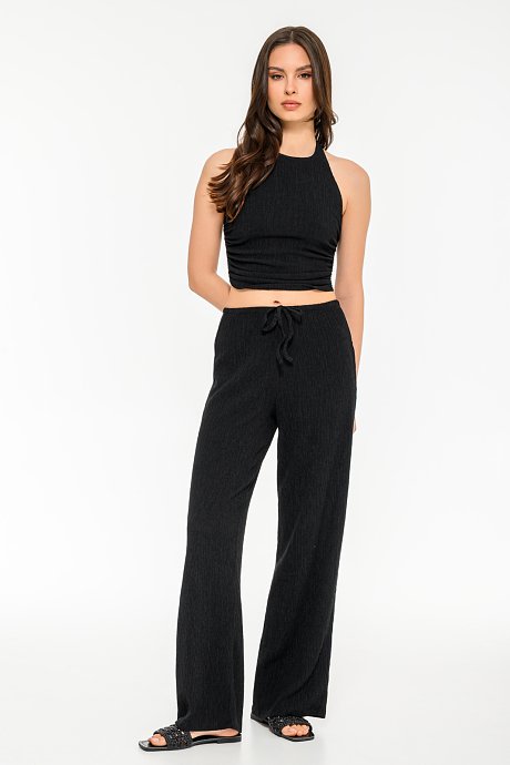 Wide leg γκοφρέ παντελόνα με λάστιχο
