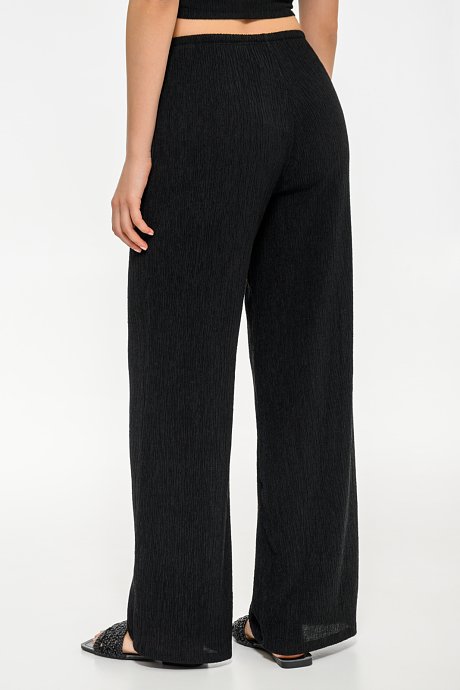 Wide leg γκοφρέ παντελόνα με λάστιχο
