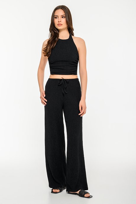 Wide leg γκοφρέ παντελόνα με λάστιχο