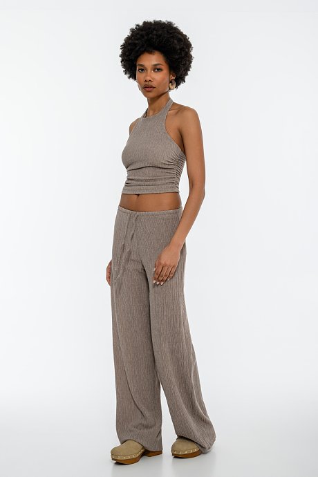 Wide leg γκοφρέ παντελόνα με λάστιχο