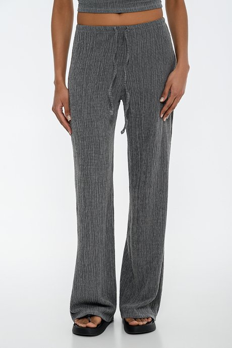 Wide leg γκοφρέ παντελόνα με λάστιχο