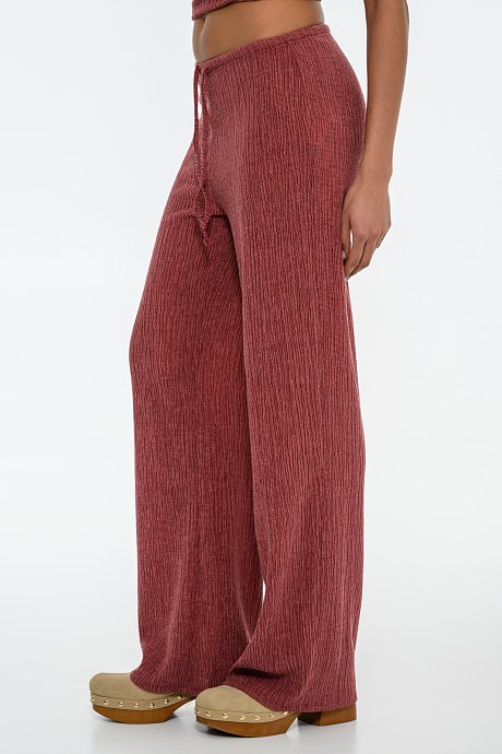 Wide leg γκοφρέ παντελόνα με λάστιχο