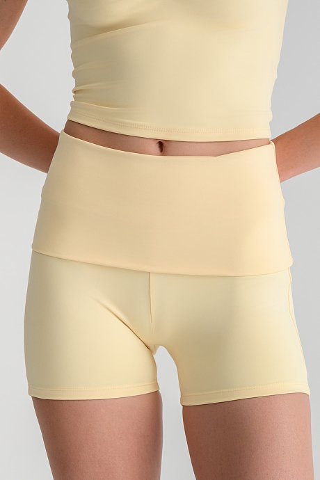Sports shorts with fold-over waist