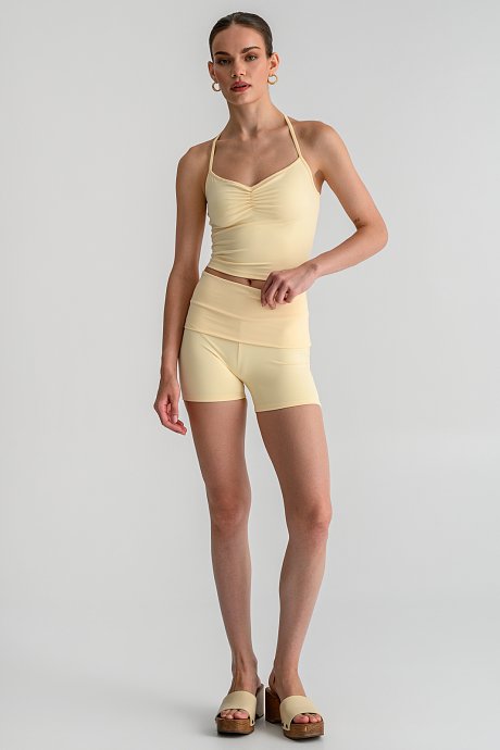 Sports shorts with fold-over waist
