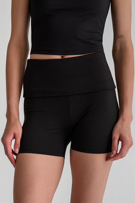 Sports shorts with fold-over waist