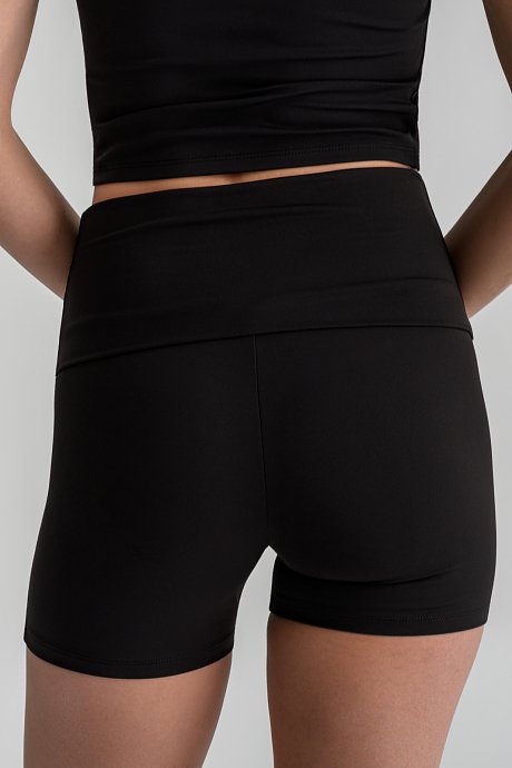 Sports shorts with fold-over waist