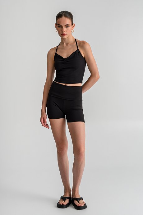 Sports shorts with fold-over waist