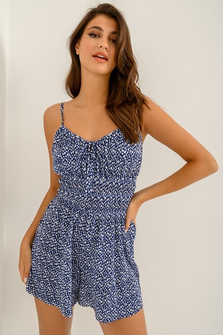 Pleated jumpsuit with floral print