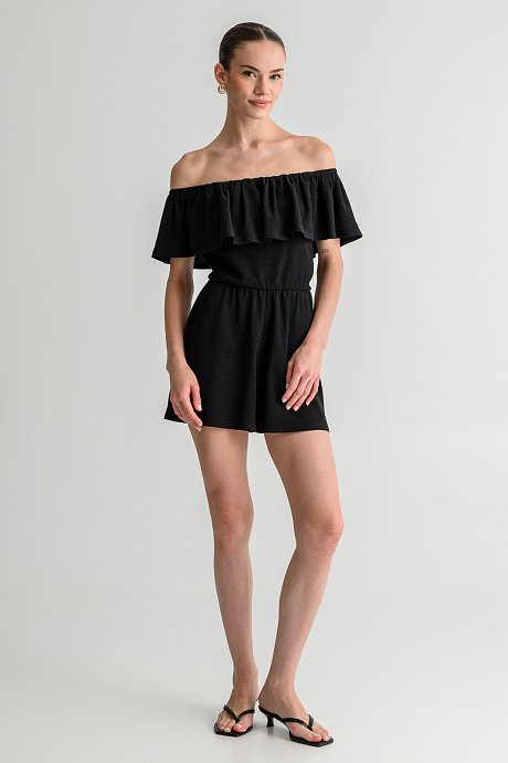 Strapless γκοφρέ ολόσωμη φόρμα σορτς