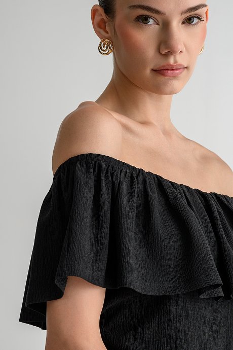 Strapless γκοφρέ ολόσωμη φόρμα σορτς