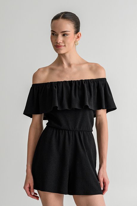 Strapless γκοφρέ ολόσωμη φόρμα σορτς