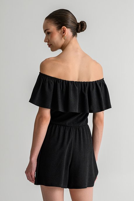 Strapless γκοφρέ ολόσωμη φόρμα σορτς