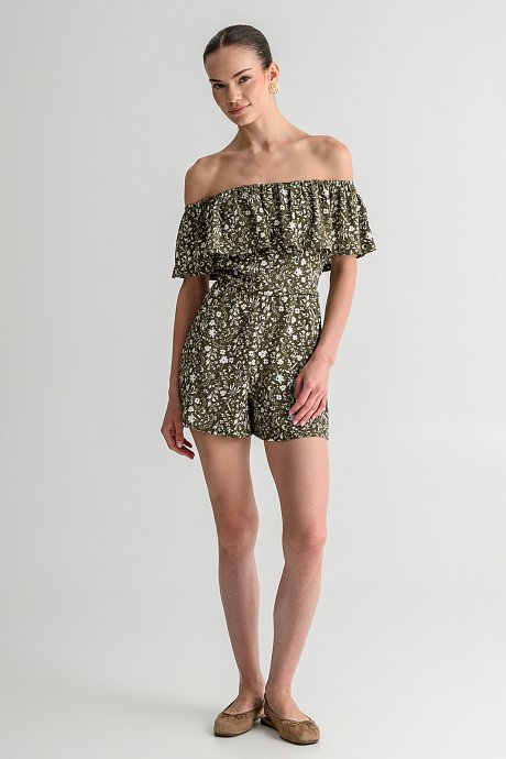 Strapless γκοφρέ φλοράλ ολόσωμη φόρμα σορτς