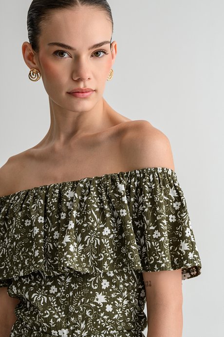 Strapless γκοφρέ φλοράλ ολόσωμη φόρμα σορτς