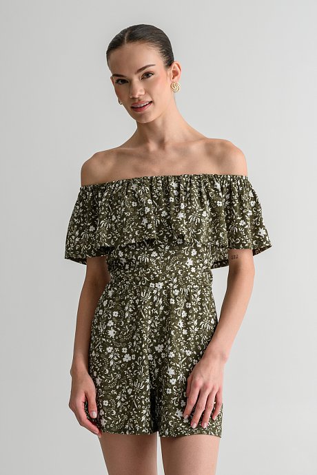 Strapless γκοφρέ φλοράλ ολόσωμη φόρμα σορτς