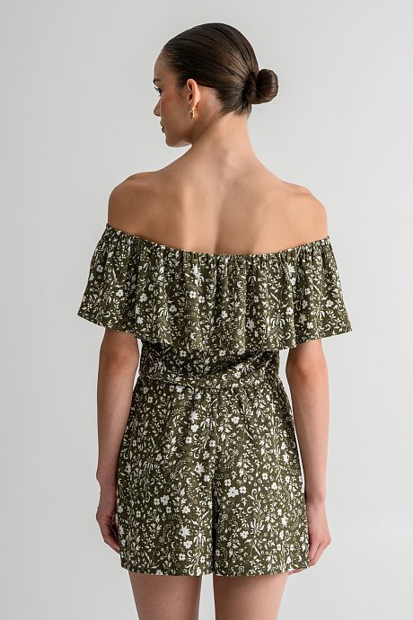 Strapless γκοφρέ φλοράλ ολόσωμη φόρμα σορτς