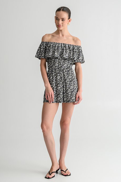 Strapless γκοφρέ φλοράλ ολόσωμη φόρμα σορτς