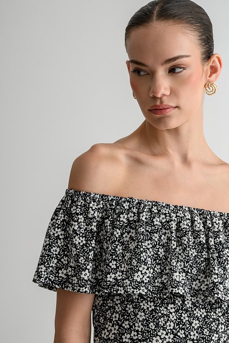 Strapless γκοφρέ φλοράλ ολόσωμη φόρμα σορτς