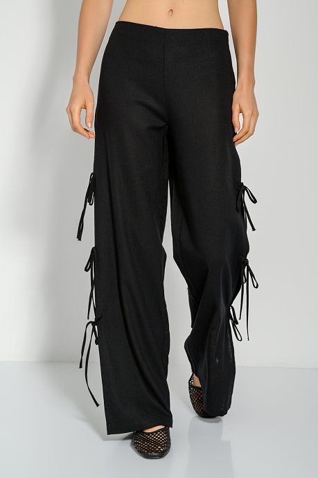 Λινό wide leg παντελόνι με σκίσιμο