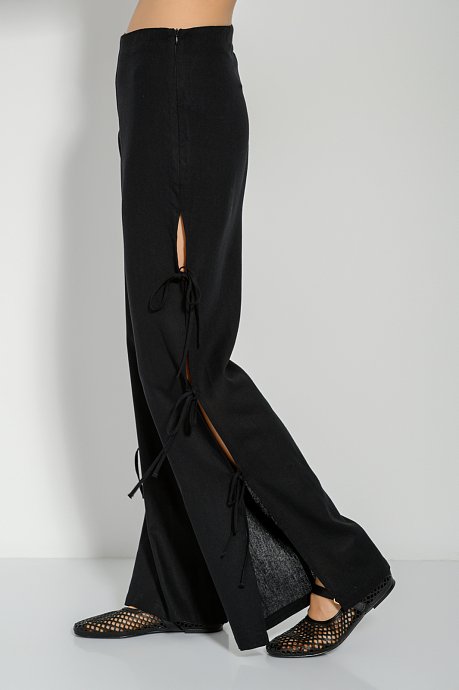 Λινό wide leg παντελόνι με σκίσιμο