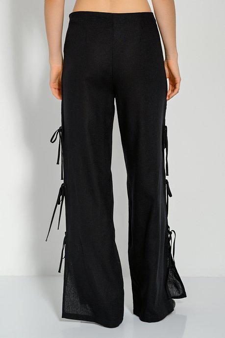 Λινό wide leg παντελόνι με σκίσιμο