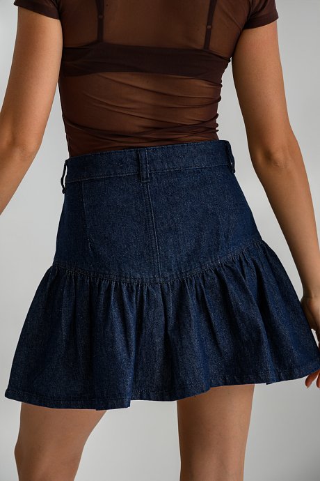 Mini denim skirt with ruffled hem