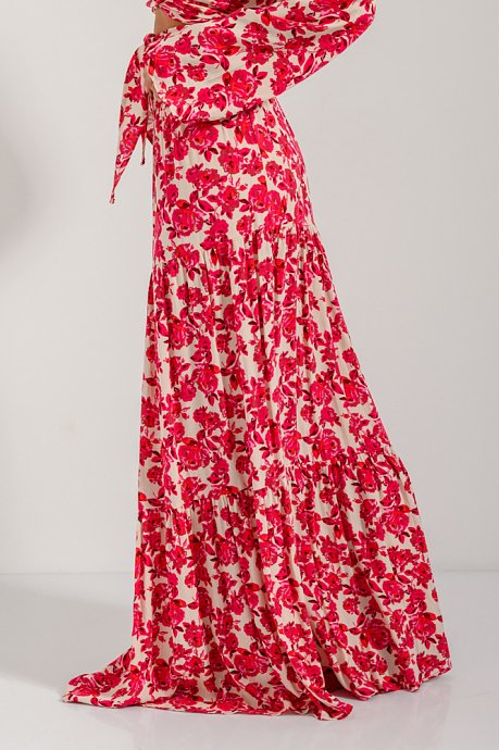 Maxi floral skirt with frilled details