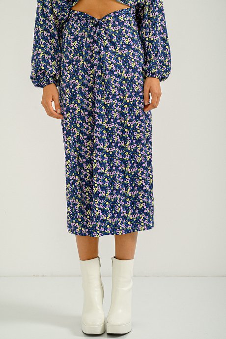 Midi floral skirt with cut out detail