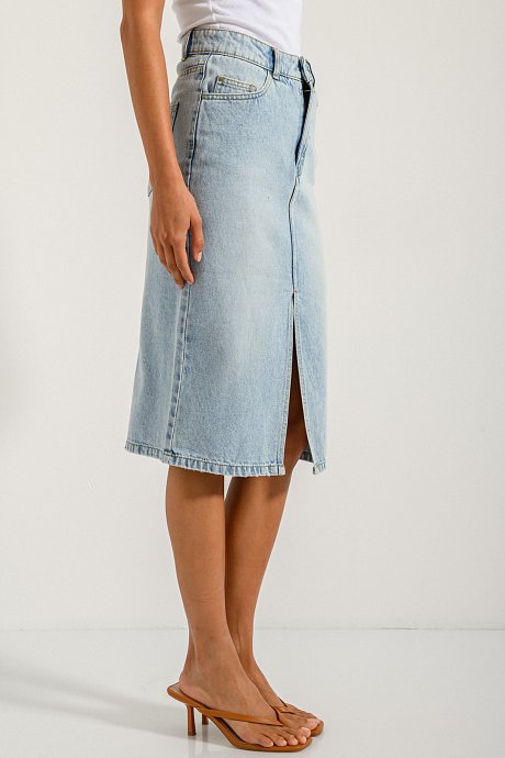 Midi denim skirt with cut out detail