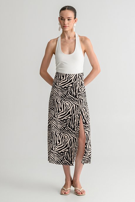 Midi zebra print skirt with front slit