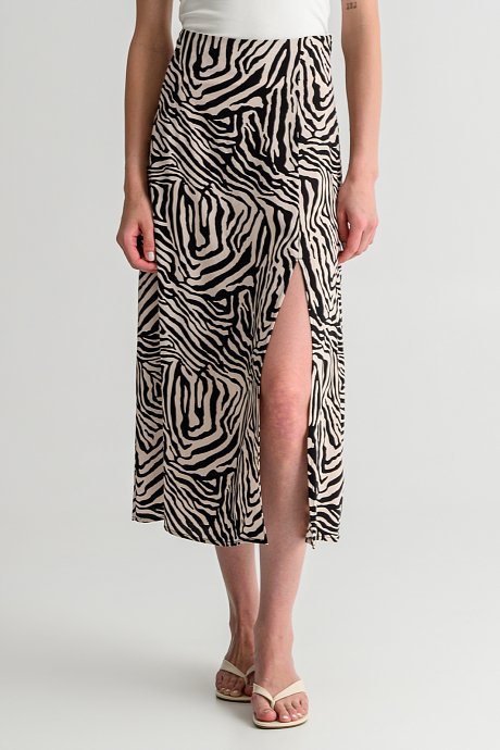 Midi zebra print skirt with front slit