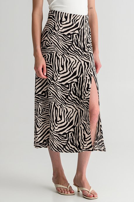 Midi zebra print skirt with front slit