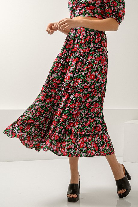 Midi floral skirt with frilled ending