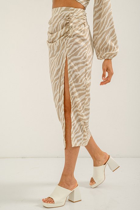 Midi φούστα με zebra print και άνοιγμα