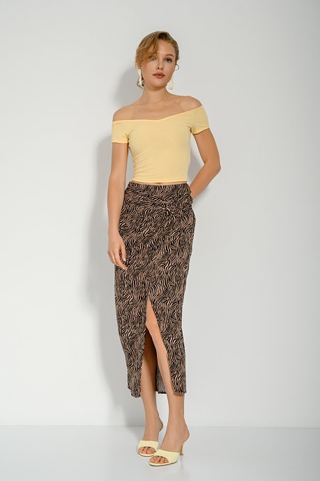 Midi skirt with zebra print and front slit