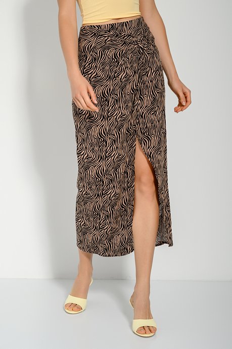 Midi skirt with zebra print and front slit