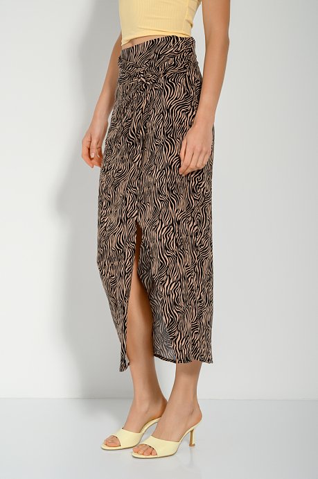 Midi skirt with zebra print and front slit