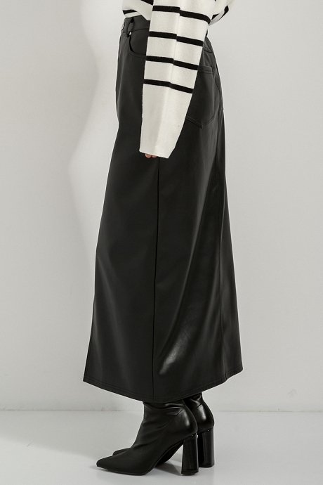 Maxi skirt with leather effect and cut out detail
