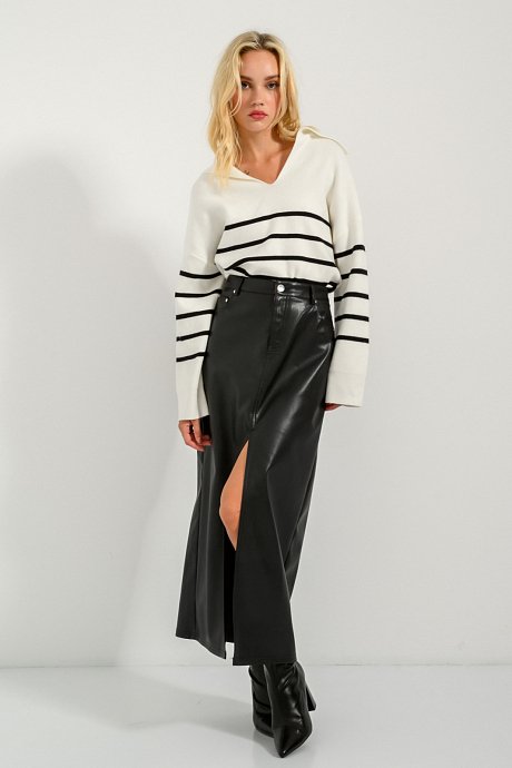 Maxi skirt with leather effect and cut out detail