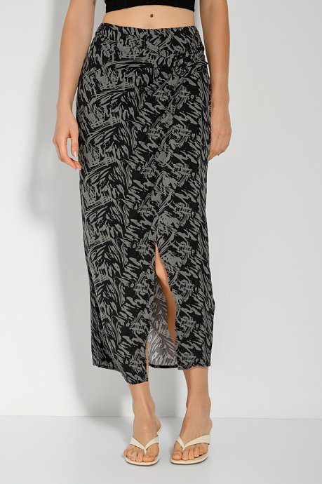Midi skirt with print and front slit